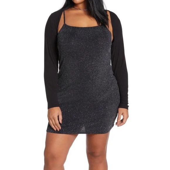bp Sweaters - BP Nordstrom NWT Ribbed Long Slv Shrug Cropped Jacket Bolero Black Sz 4X Stretch